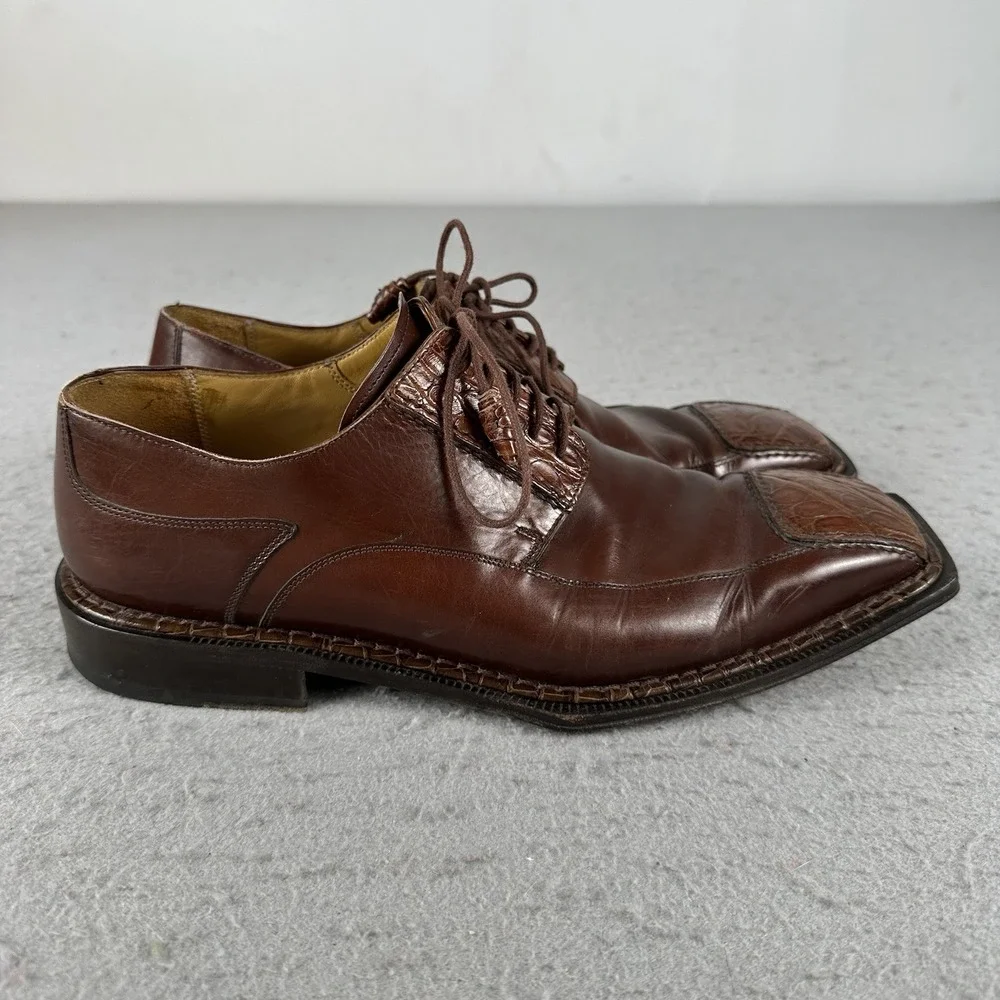Mezlan Brown Crocodile Cap Toe Oxford Dress Shoes Goodyear Welt Mens 9M Spain